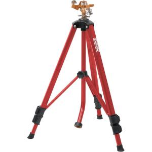 imageChapin 4993 Heavy Duty Brass Head Tripod Impact Lawn Sprinkler 360 Degree Coverage for Large Lawns Golf Courses Gardens Adjustable Height Gooseneck Hose Connection Red and Black