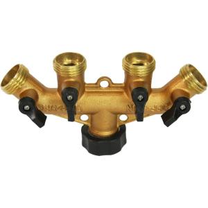 imageChapin 69473 HeavyDuty 4Way Brass Manifold Hose Connection Fits Standard Garden Hoses Brass Construction with ShutOff Valves LeakFree Multiple Water Flow for Landscaping and Outdoor Use