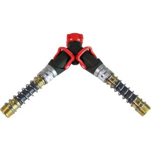 imageChapin 69482 Deluxe 2Way Shutoff Hose Connection with KinkFree Extensions Fits Standard Garden Hoses Metal and Plastic Construction with ShutOff Valves LeakFree Dual Water Flow