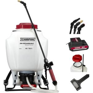 imageChapin 61800 4Gallon Made in USA Professional Backpack Sprayer with Brass Adjustable and Poly FanCone Nozzles Cushion Grip ShutOff 3Stage Filtration System Translucent WhiteRechargeable